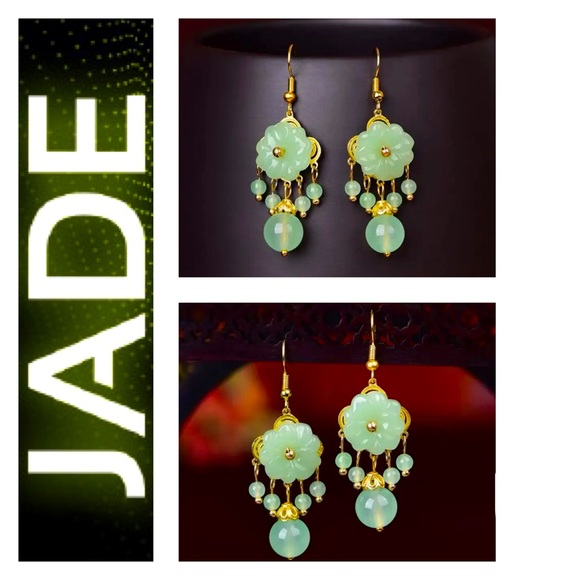 Private Label Jewelry - 🐘 925 Sterling Silver Natural Jade Earrings